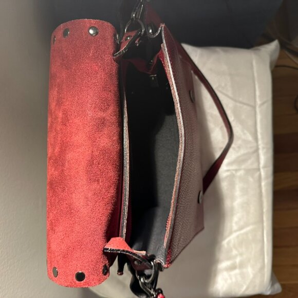 Red Pebbled Leather Crossbody Bag with Studded Detailing - Picture 7 of 8